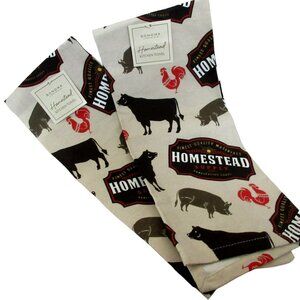 Farmhouse Pigs Roosters Bulls Homestead Kitchen Towels 2 Cottagecore Cotton NEW